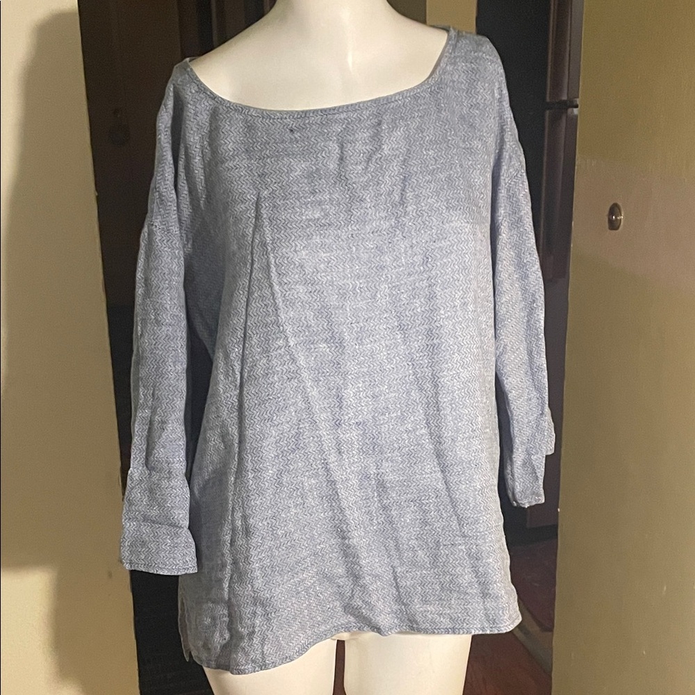 Eileen Fisher Women's Light Blue Boatneck Organic Cotton Blend Top